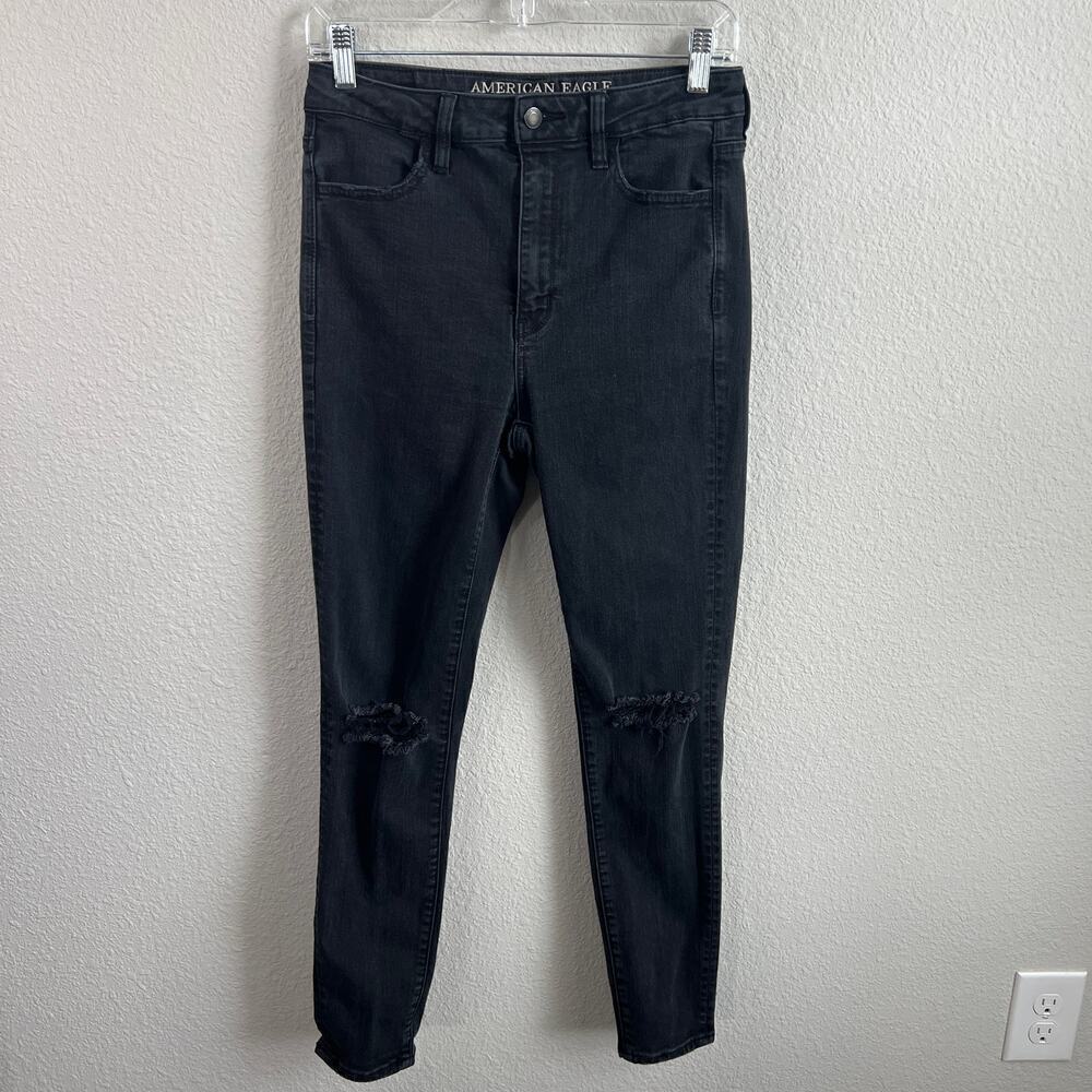 American Eagle Jegging Jeans Women's 8 Black Denim Super High Rise Skinny Leg